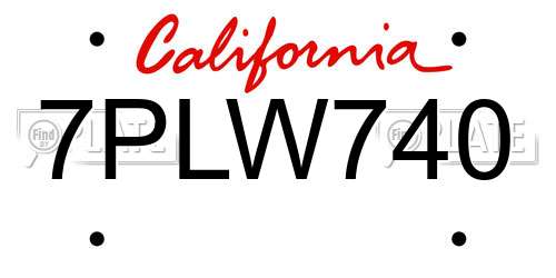 7PLW740 California License Plate