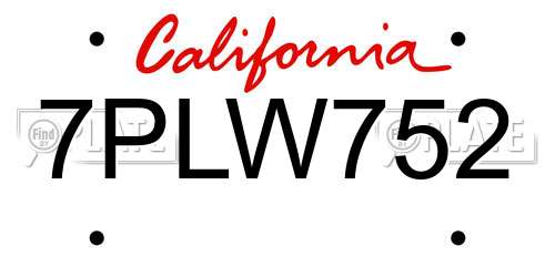 7PLW752 California License Plate