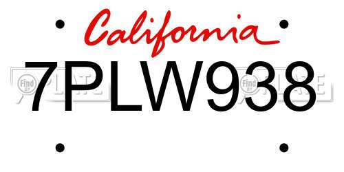 7PLW938 California License Plate
