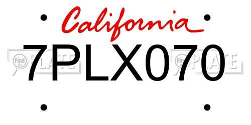 7PLX070 California License Plate