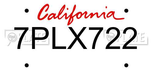 7PLX722 California License Plate