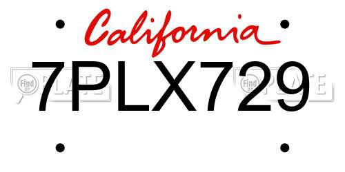 7PLX729 California License Plate