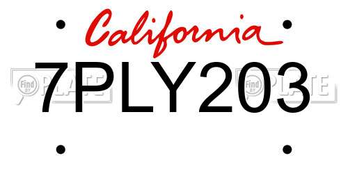 7PLY203 California License Plate