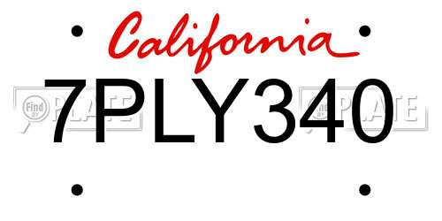 7PLY340 California License Plate