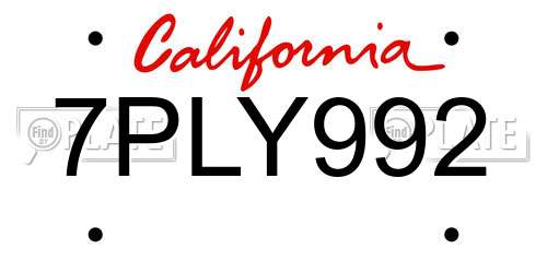 7PLY992 California License Plate