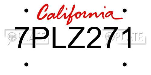 7PLZ271 California License Plate