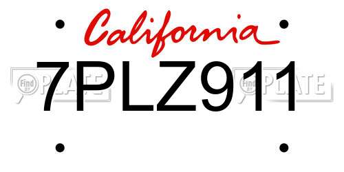 7PLZ911 California License Plate