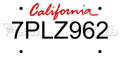7PLZ962 California License Plate