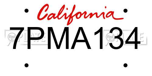 7PMA134 California License Plate