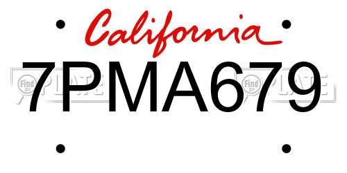 7PMA679 California License Plate
