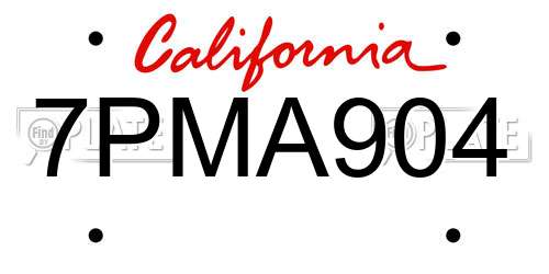 7PMA904 California License Plate