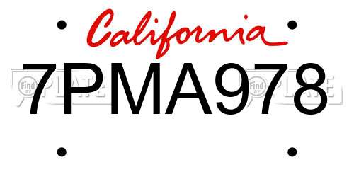 7PMA978 California License Plate