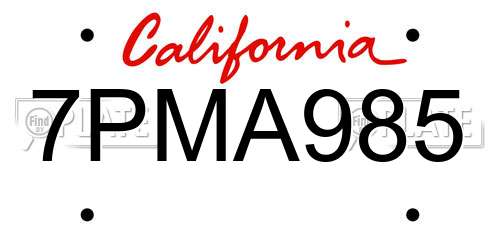 7PMA985 California License Plate
