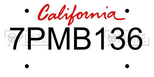 7PMB136 California License Plate