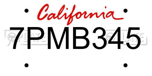 7PMB345 California License Plate