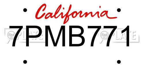 7PMB771 California License Plate