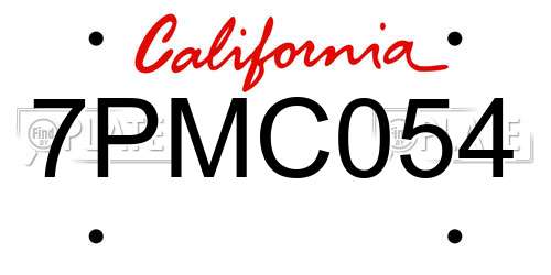7PMC054 California License Plate