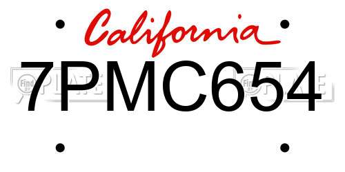 7PMC654 California License Plate