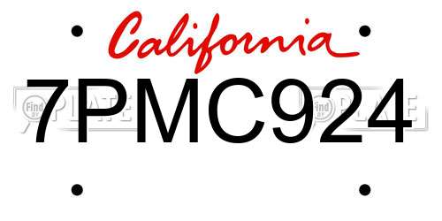 7PMC924 California License Plate