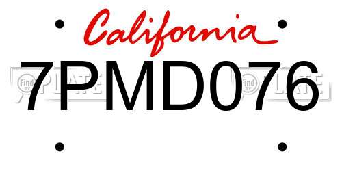 7PMD076 California License Plate