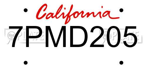 7PMD205 California License Plate