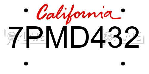 7PMD432 California License Plate