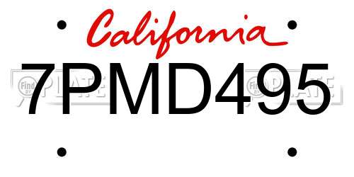 7PMD495 California License Plate