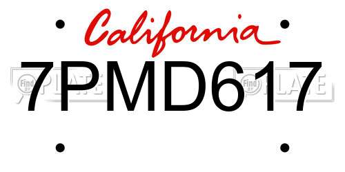 7PMD617 California License Plate