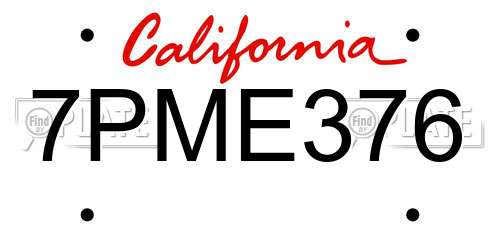 7PME376 California License Plate
