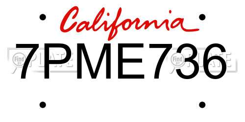 7PME736 California License Plate
