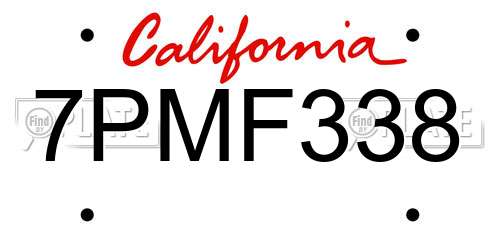 7PMF338 California License Plate