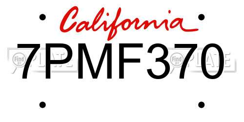 7PMF370 California License Plate