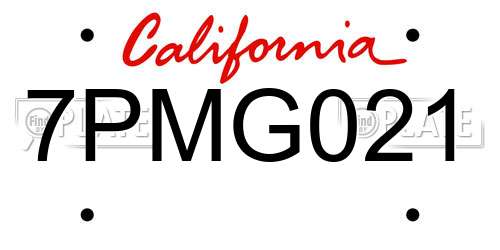 7PMG021 California License Plate