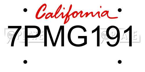 7PMG191 California License Plate