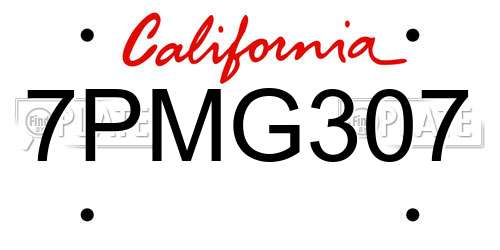 7PMG307 California License Plate