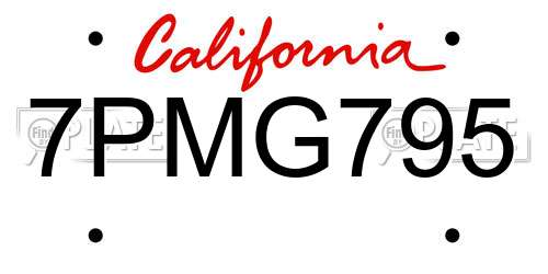 7PMG795 California License Plate