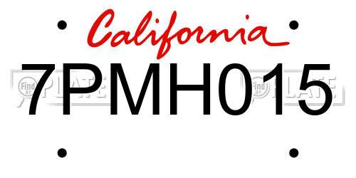 7PMH015 California License Plate