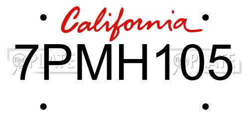 7PMH105 California License Plate