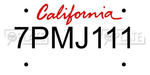 7PMJ111 California License Plate