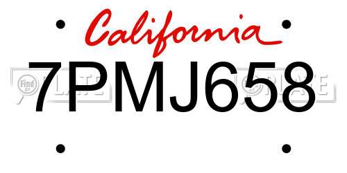 7PMJ658 California License Plate