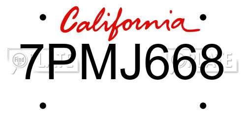 7PMJ668 California License Plate