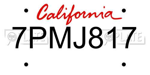 7PMJ817 California License Plate