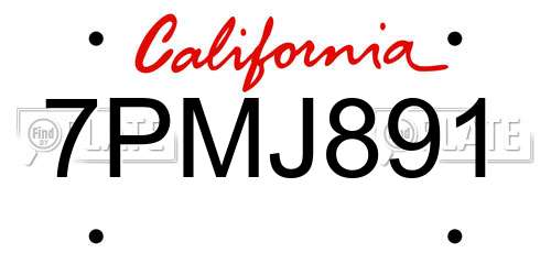 7PMJ891 California License Plate