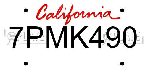 7PMK490 California License Plate