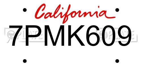 7PMK609 California License Plate