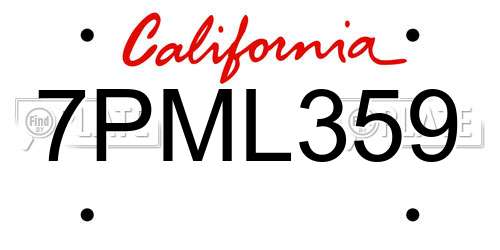 7PML359 California License Plate
