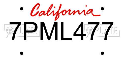 7PML477 California License Plate