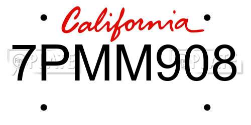 7PMM908 California License Plate