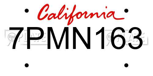 7PMN163 California License Plate