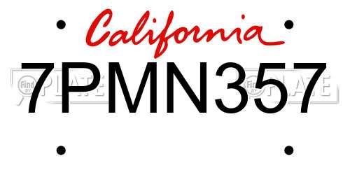 7PMN357 California License Plate